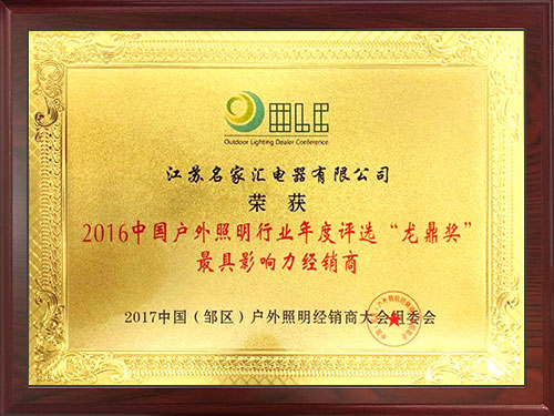 2016 China outdoor lighting industry annual selection "dragon Ding Award" the most influential dealer