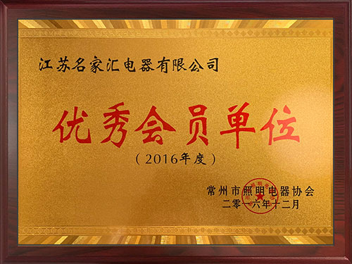 Excellent member unit of Changzhou Lighting Appliance Association in 2016